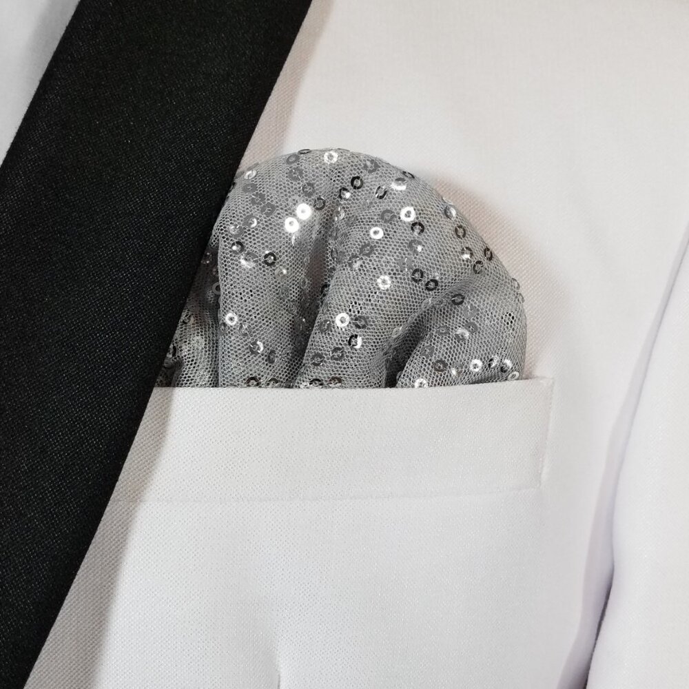 New - Men's Sequin Pre-Folded Pocket Square Insert - Grey